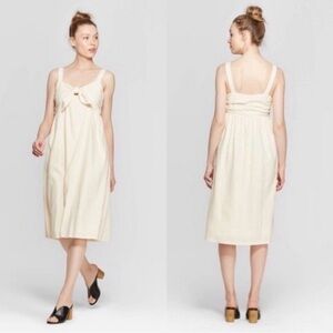 WHO WHAT WEAR Women’s Tie-Front Linen Blend Midi Dress